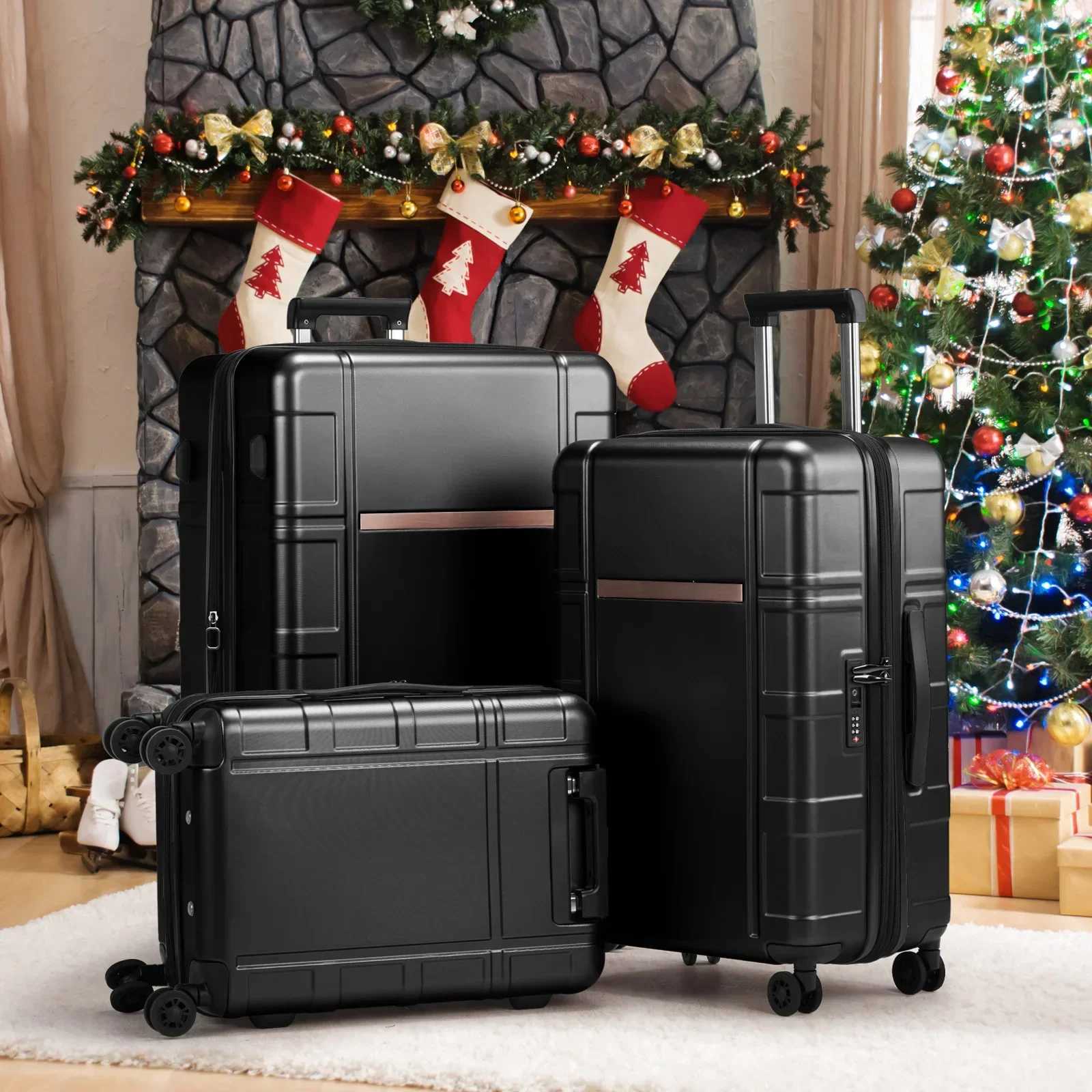 Luggage Expandable Suitcase PCABS 3 Piece Set with TSA Lock Spinner 360 Silent Spinner Wheels Side Bumper FeetXJ250922-image-1076246363