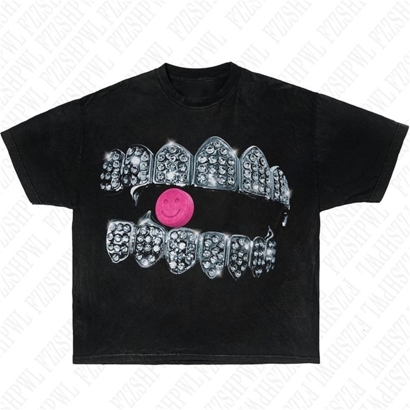 High street Y2K Cotton T-shirt Harajuku Graphic Print Hip Hop Tee Retro Rock Goth Short Sleeve T-shirt Punk Oversized Casual Top 250815