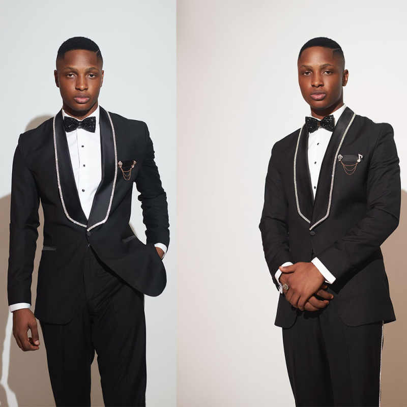 Les hommes formels costume 2 pièces Pantalons de blazer cristaux châle repeuple un bouton Mariage du marié Tuxedo Matel personnalisé