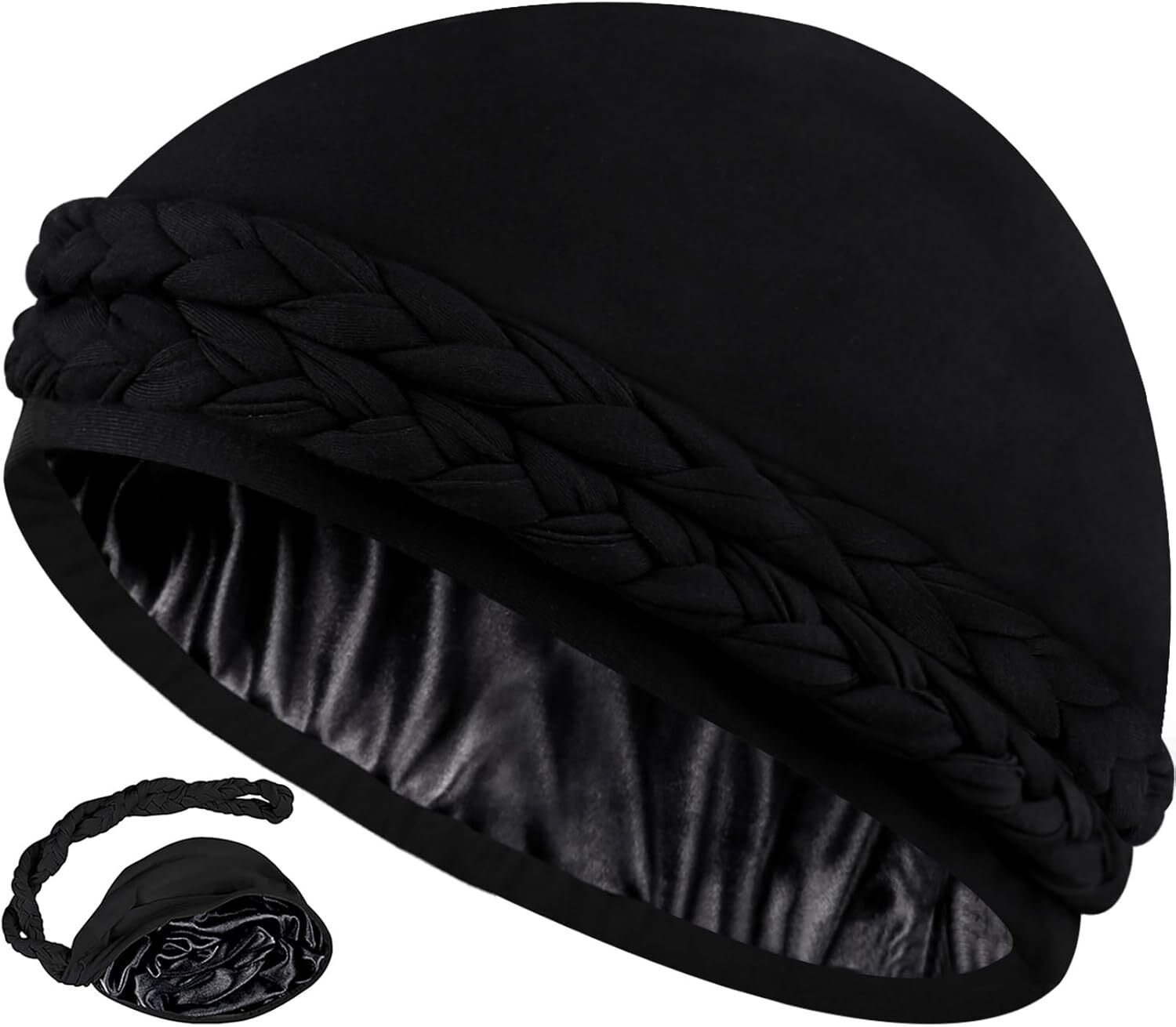 Satin Women Mens Halo Turban Silky Lined Durag for Waves Braids Locs Sleeping Bonnet Sleep Cap