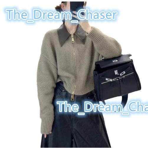 Vente chaude automne nouvelle fermeture à glissière Pull-en-manteau pour femmes collier en cuir patchwork en tricot veste pour femmes
