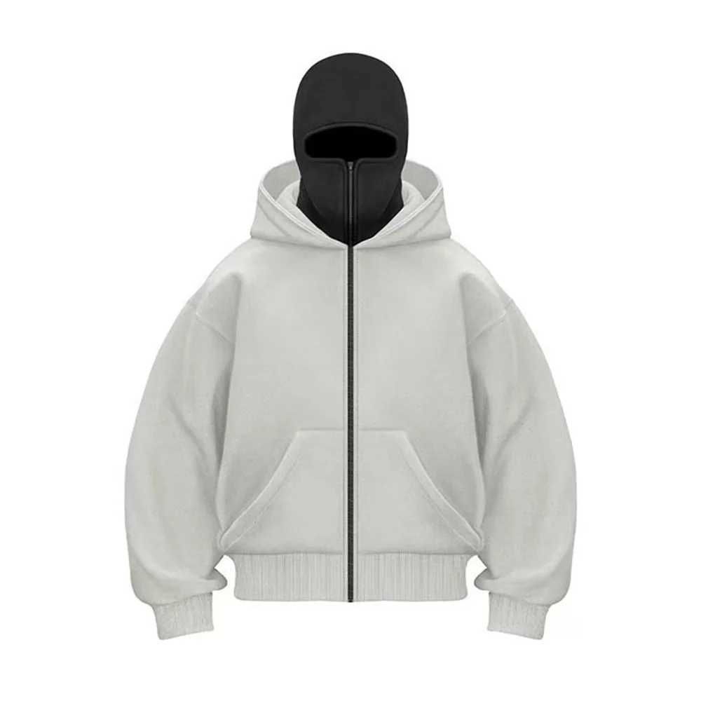 2025 2K Fashion Double-Caps Hoodie Men Women Zipper Hooded Sweatshirts Solid Color Fleece Hoodies Spring Autumn Mens Clothing white