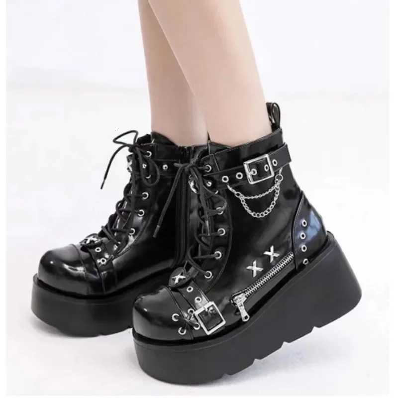 Platform Wedges Women Ankle Boots Autumn Winter Gothic Street Comfy Fashion Cool Woman Shoes Motorcycle Boots Big Size 43 W250922