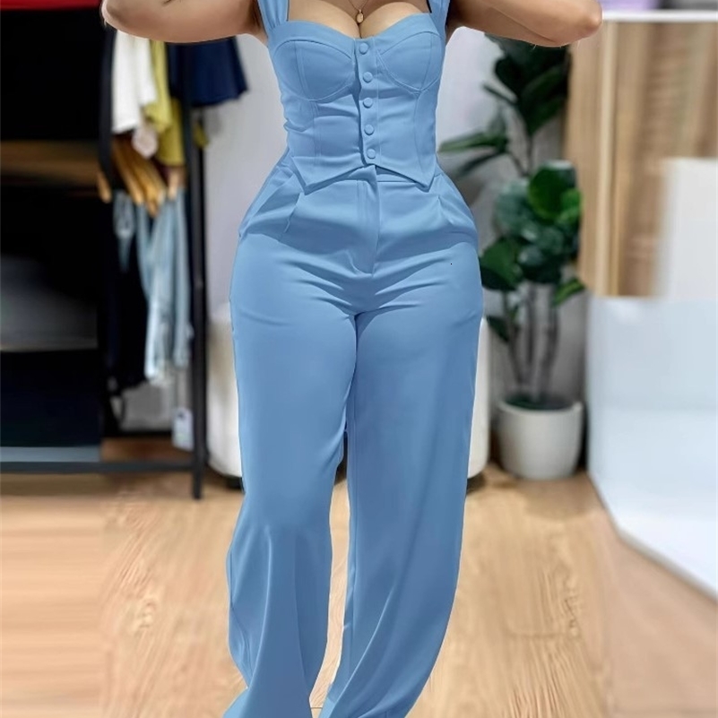 Chic Women Suit Y2k Sexy Two Piece Set Summer Sleeveless Slim Vest And Wideleg Trouser Sets Elegant Solid Pants Womens Outfit 250920