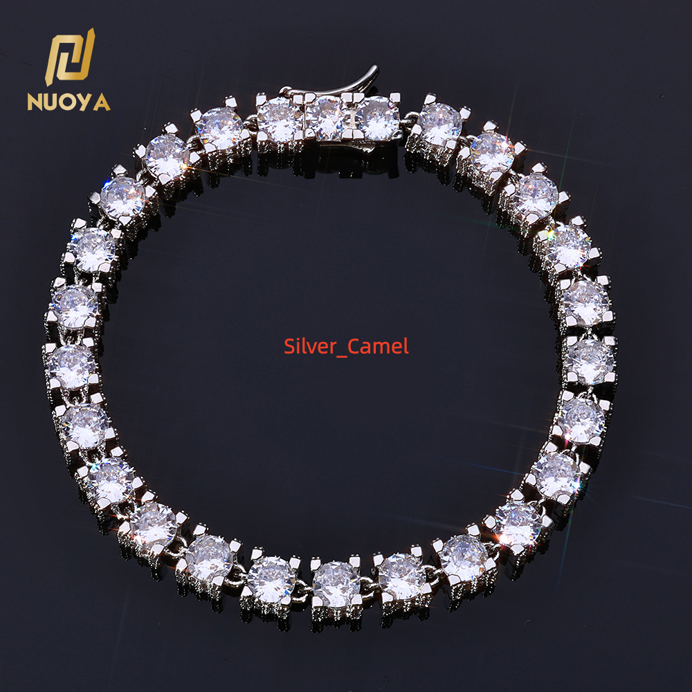 NUOYA Womens Hip Hop Fine Jewelry Bracelet 6mm Iced Out Moissanite Tennis Chain Bling Moissanite Jewelry
