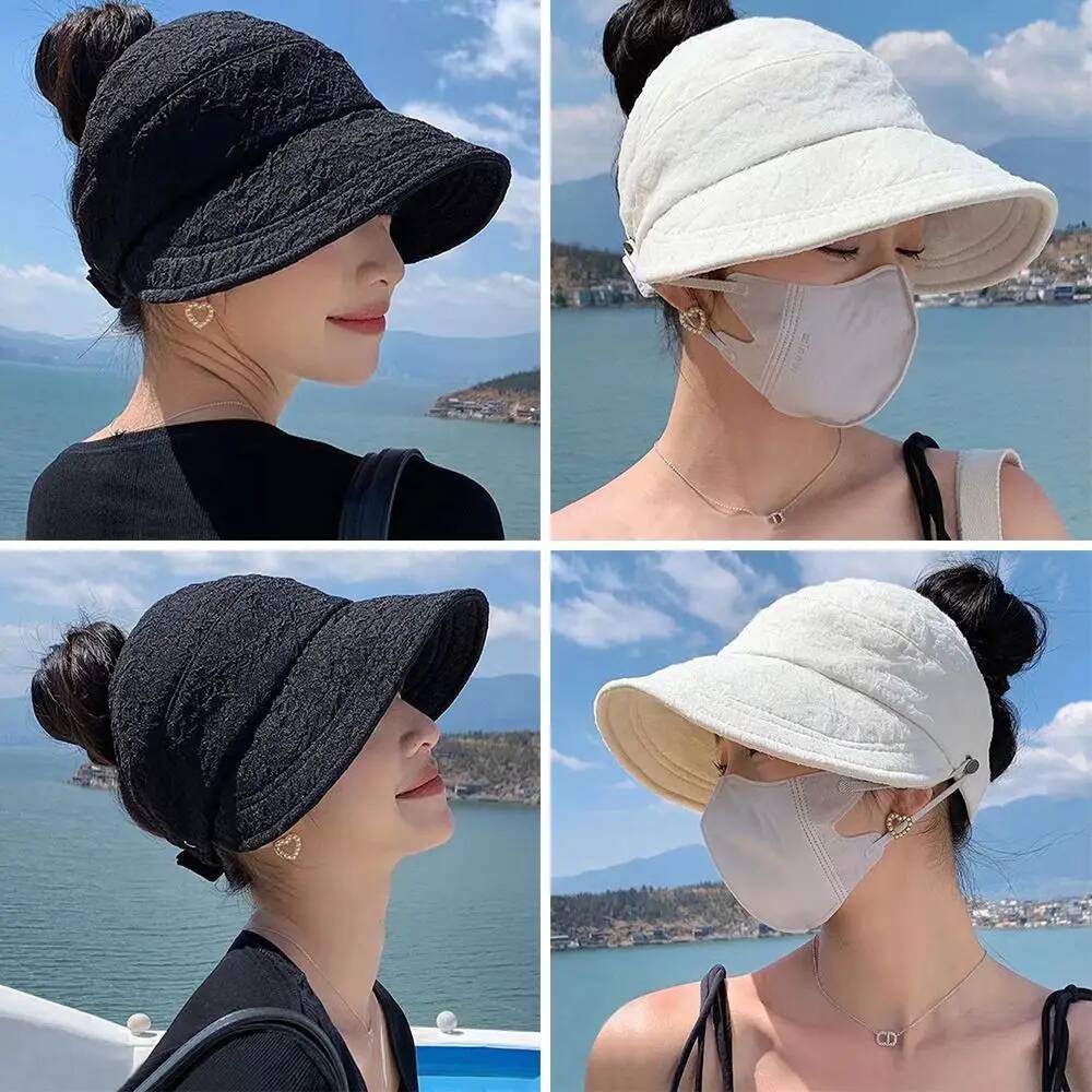 Wide Brim Sun Summer Ponytail UV Protection Beach Caps Adjustable Foldable Bucket Hat Women ddmythur