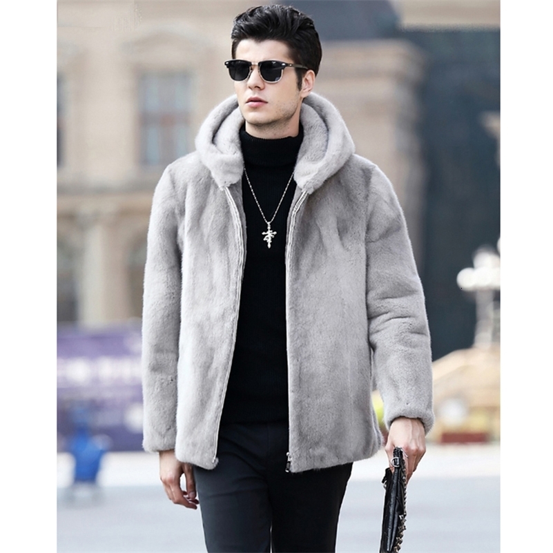 The autumnwinter mens fur coat is modeled on the mink fur coat the mens short hooded jacket 250920