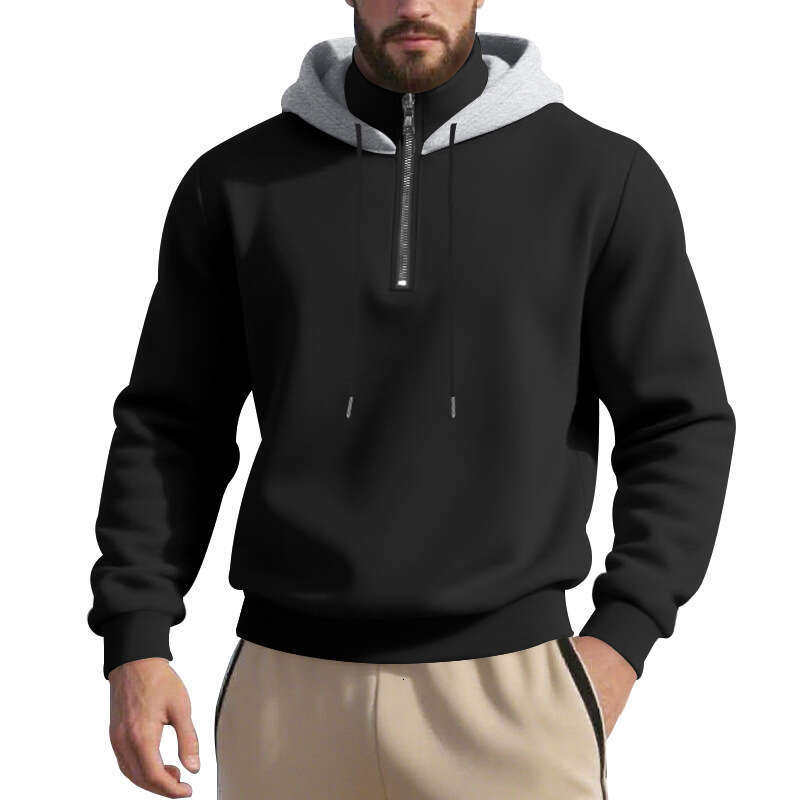Sweat-shirt à capuche doublé polaire pour hommes, Style américain, automne-hiver, ample, col montant, pull, fermeture éclair, veste à manches lon
