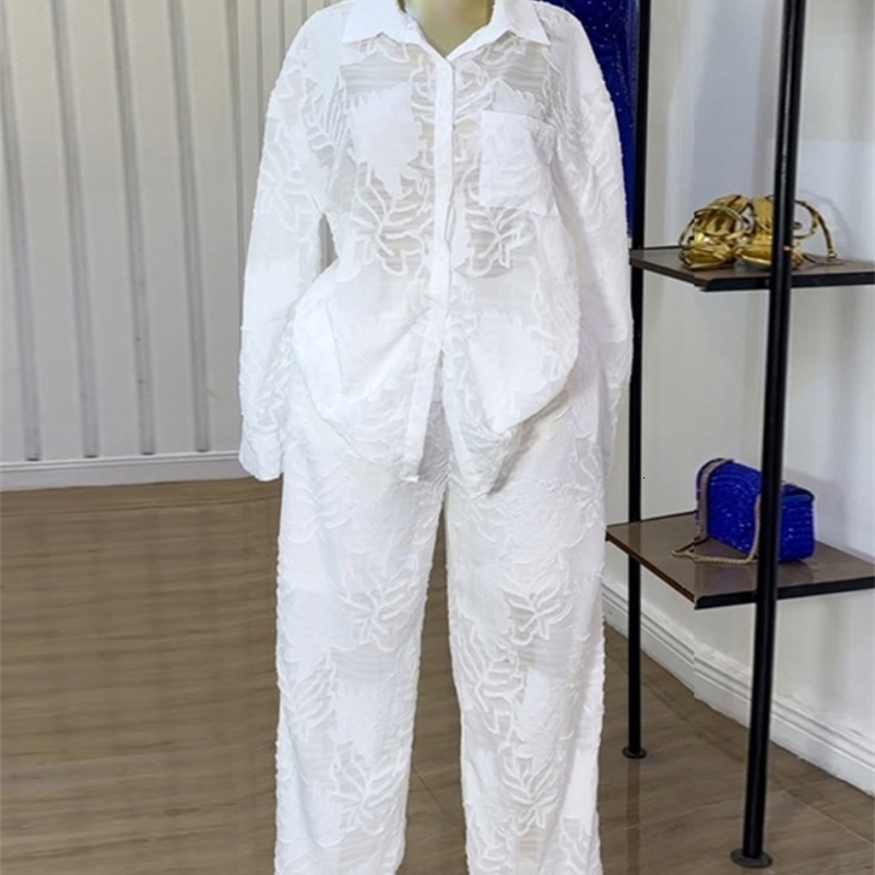CMYAYA Fashion Womens Perspective Perspective Shirt à manches longues et pantalon de jambe large 2025 ol deux deux morceaux de tenue de tracksuit
