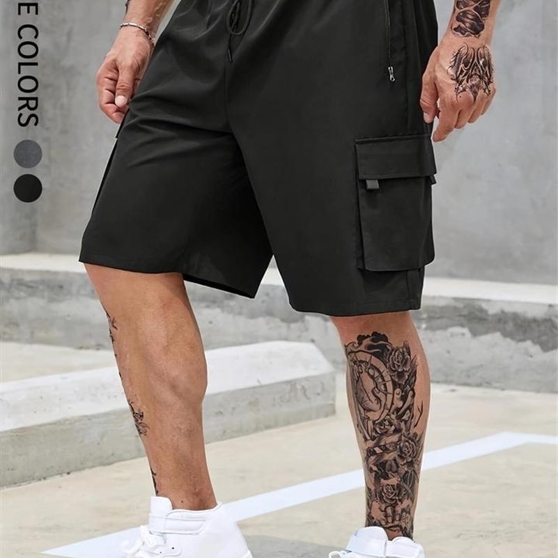 Mens Plain Regular Style Cargo Shorts with Adjustable Drawstrings and Zippers Casual Suitable for Summer Basketball Beach Vacation Daily Travel Fitn
