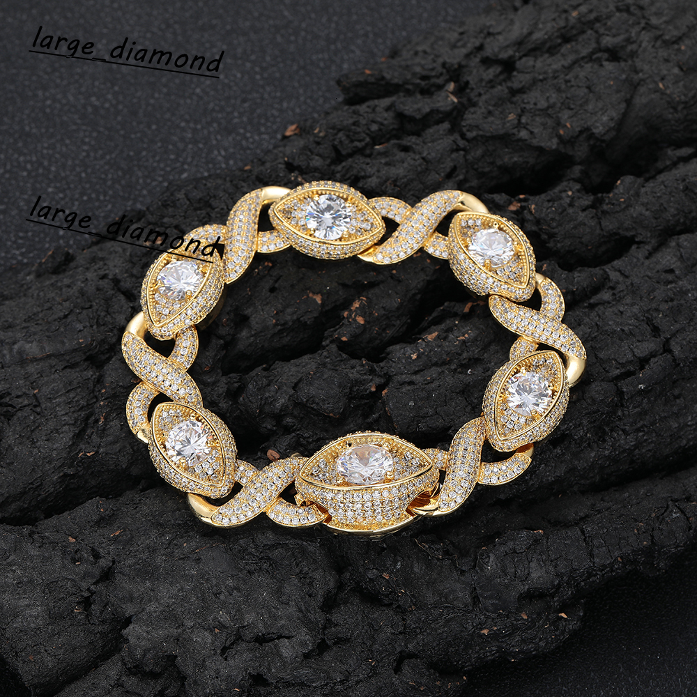 15mm EyeShaped Design Diamond Cuban Link Chain 18K Gold Plated Iced Out Moissanite Cuban Chain Link Bracelet Women Fine Jewelry