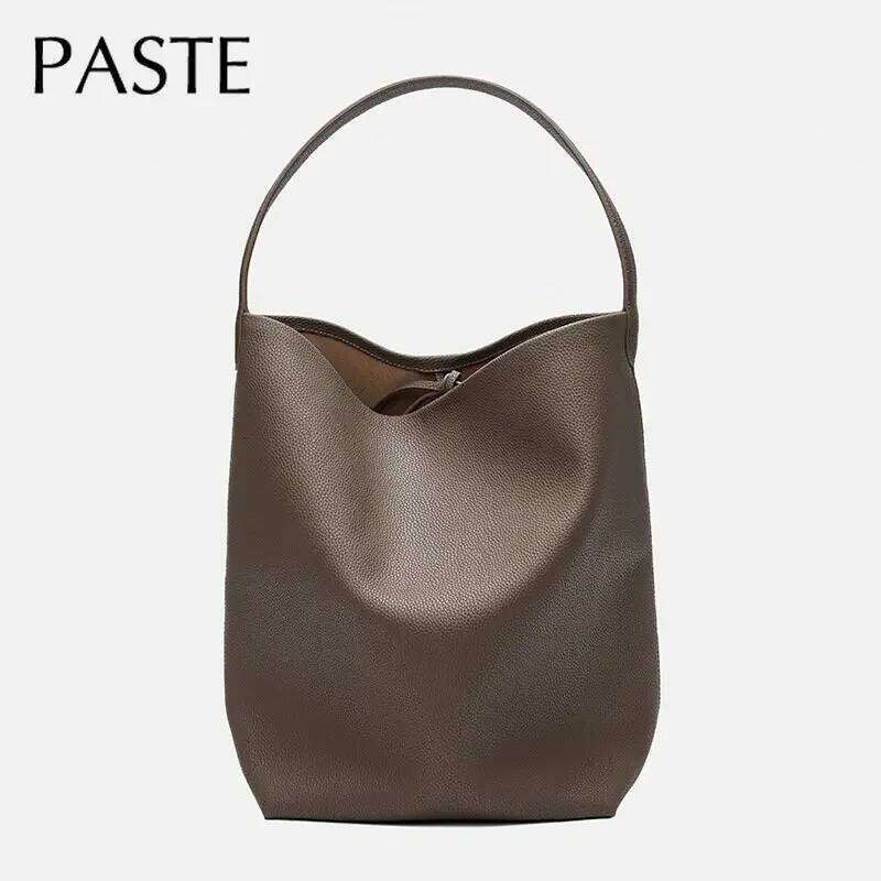 Fashion Bag 100% Soft Shoulder Female Big Natural Real Cow Women Leather Handbags Bucket Ladies Tote Hand Bags Grey