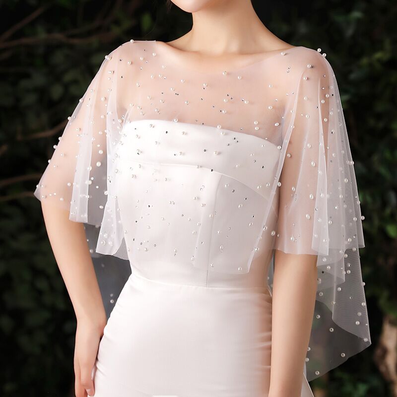 Abito da sposa da sposa da sposa da sposa in pizzo in pizzo cover per pettine a peperoncino giacca a scialle corto festa abito abito accessi fai da