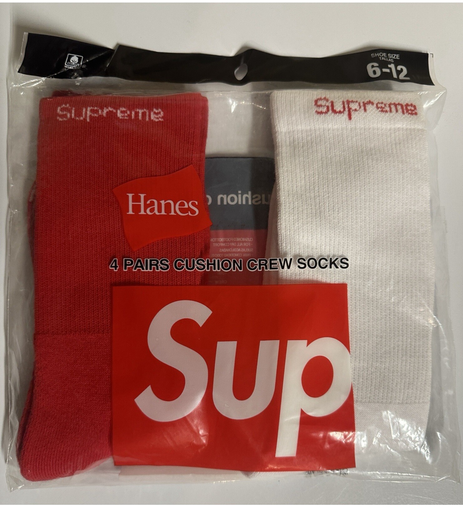 Supreme Hanes Socks 2 Pair Set of Red Men's 6-12 Round Neck Socks-image-1076304613