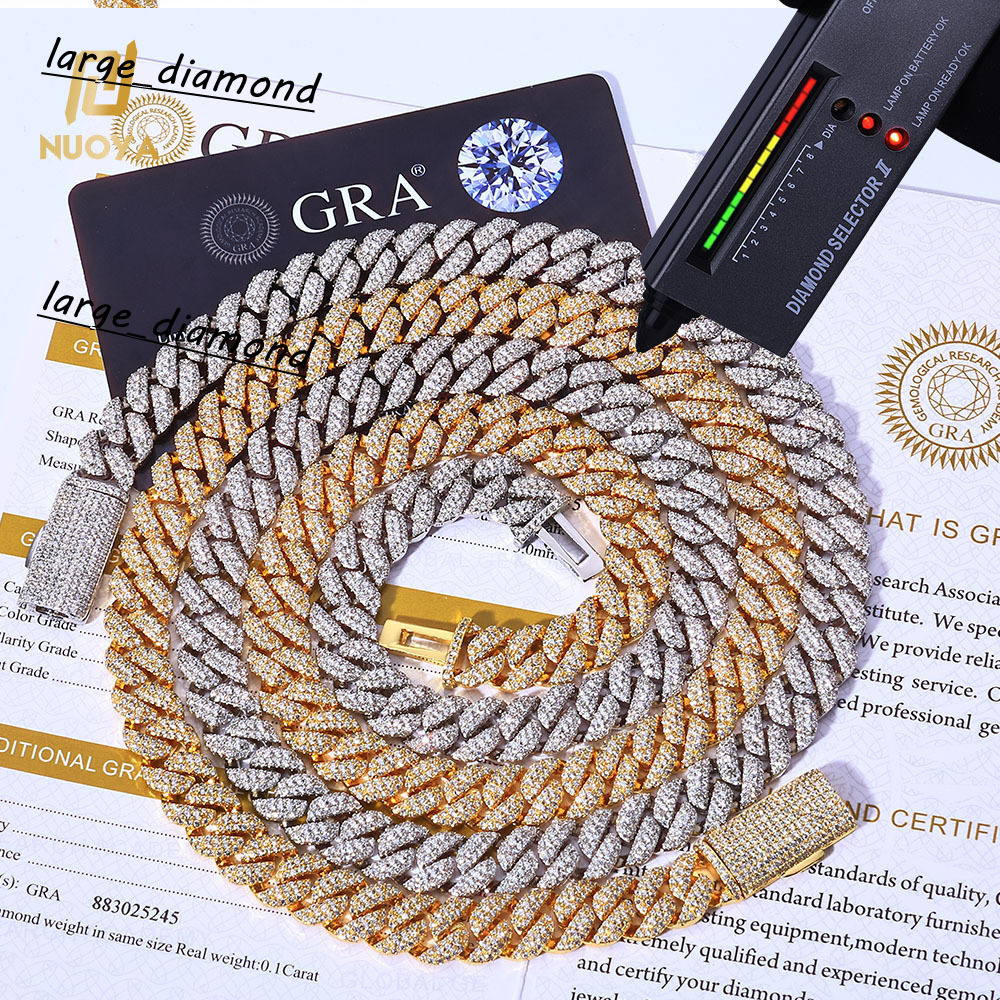 10mm 925 Silver Flip Buckle 3 Rows Diamond Cuban Chain Iced Out VVS Moissanite Cuban Necklace Hip Hop Jewelry