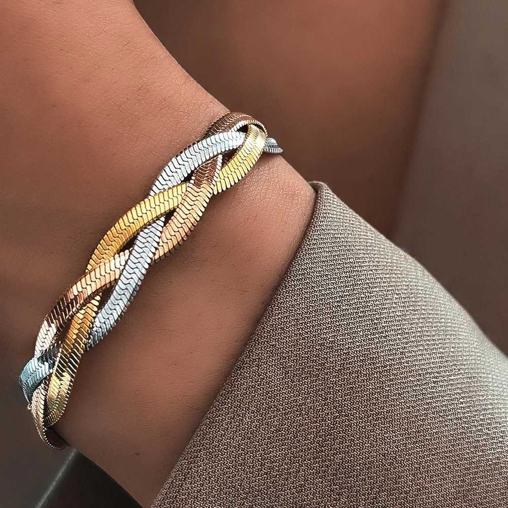 Dofi en acier inoxydable Tricolor Chaîne Bracelet tressée Bracelet Simple Fashion Design Daily Wear Jewelry Party Party pour Wen X250922