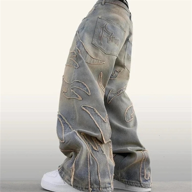 American Fashion Patch Baggy Baggy décontracté jeans pour hommes et femmes Y2K High Street Harajuku High Wide Jam Lem Denim Tableau 250920CJ