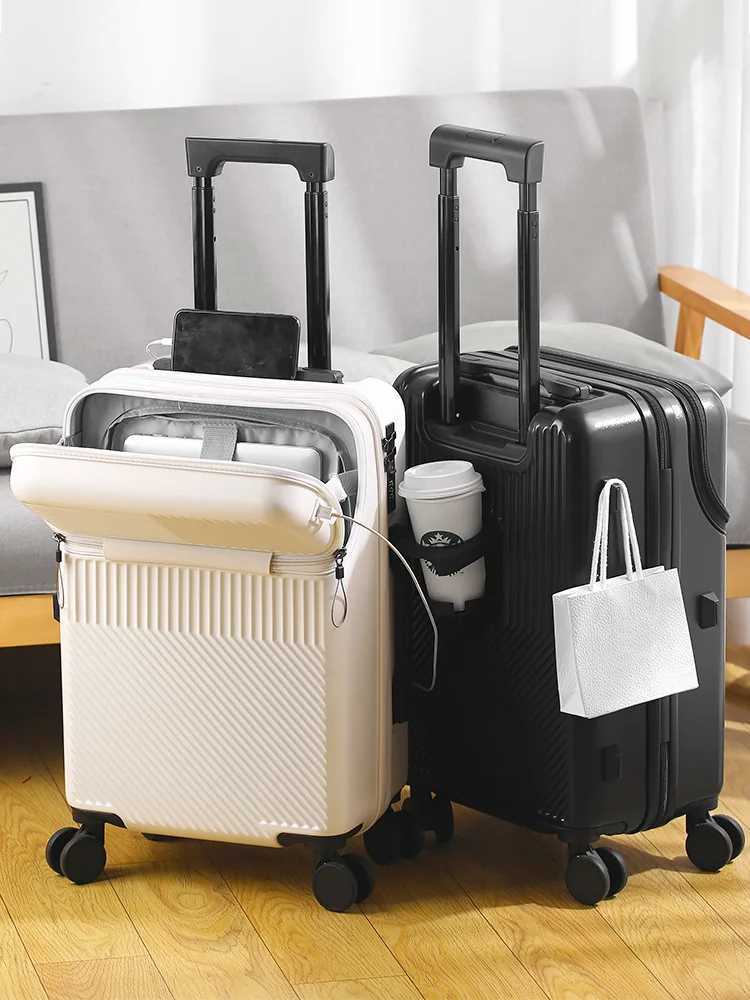 Front opening luggage compartment female rechargeable suitcase male 20 inch boarding case password anti scratch travel suitcaXJ250922-image-1076246513