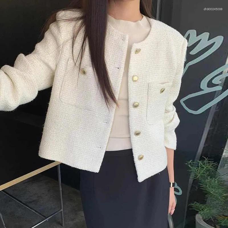 Women's Jackets Chic Elegant Crop Blazers Women Long Sleeve O Neck Small Fragrance Suit Jacket French Fashion Loose Office Lady Simple