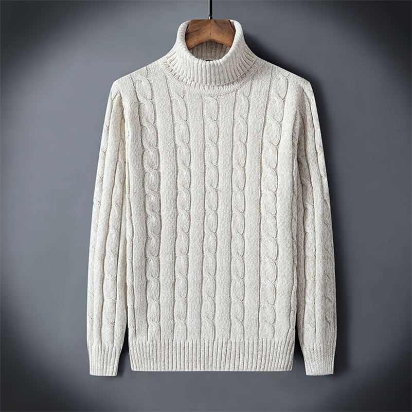 Thick Warm White Sweater Knitted Mens Turtleneck Pullovers High Neck Twist Sweater Loose Winter Korean Fashion Trendy 250920