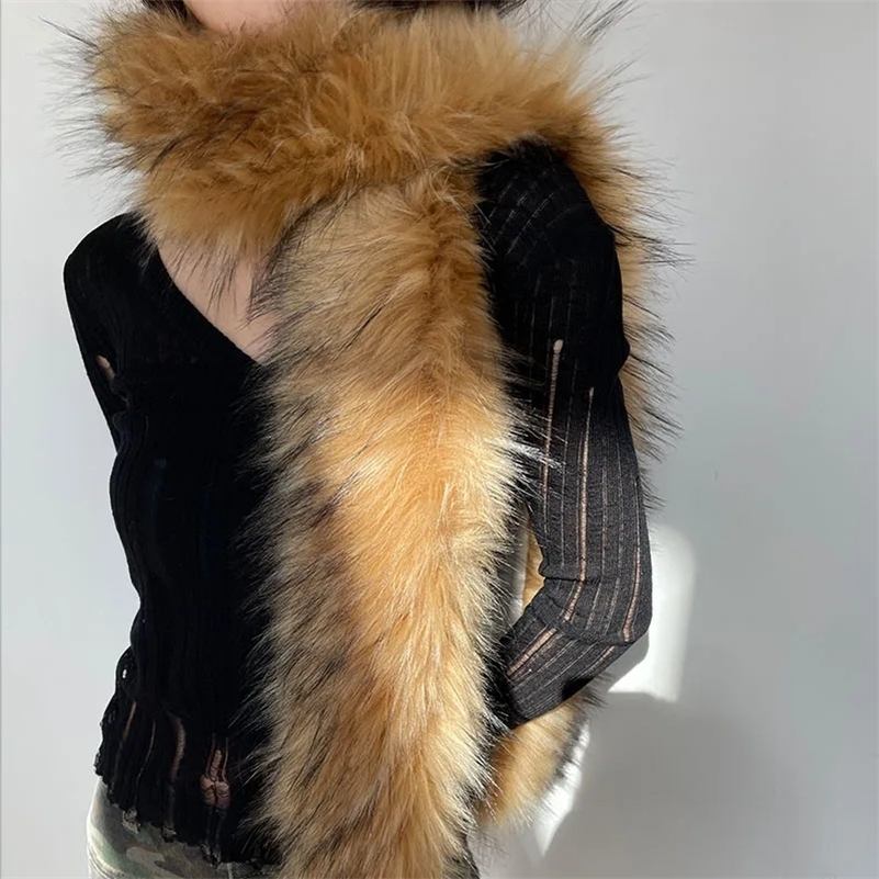 Femmes fausses fox fureur longue écharpe hommes hiver chauds épaissied allongée écharpe col de fourrure de fourrure cape robe de fête sexy châles