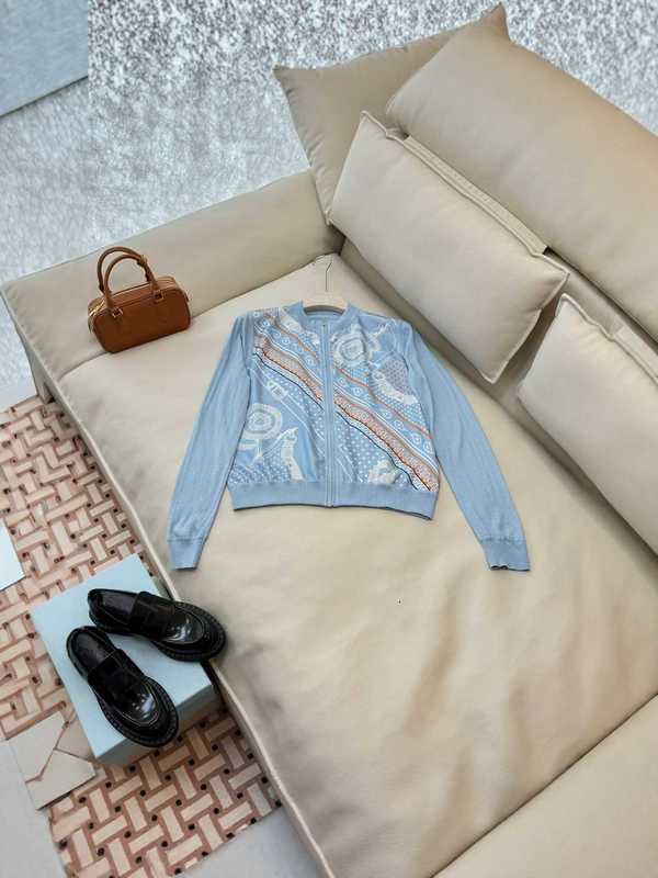 Women's Knits & Tees Designer 2025 Autumn Winter New Positioning Printed Mulberry Silk Spliced Long Sleeve Wool Knitted Cardigan Jacket for Wom