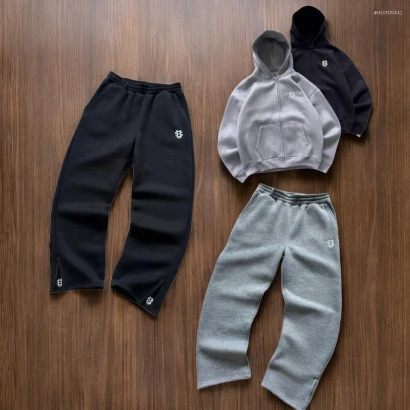 Men's Tracksuits Harajuku Embroidered Zip Gray Jacket Streetwear Hoodies Tracksuit Men Sweatshirt Sweatpants Two-piece Set Mens Clothes