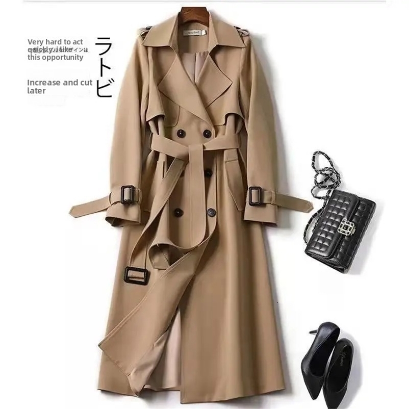 MidLength Womens Coat OverKnee British Style Windbreaker Long Sleeve Zipper Clre Casual Fashion Outerwear y250920