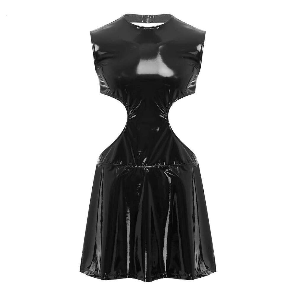Hommes sissy humide look bodycon pole danse rave clubs clubs sans manches irrégulières creux ou robe mini-robe pour la drag queen de la fête à th