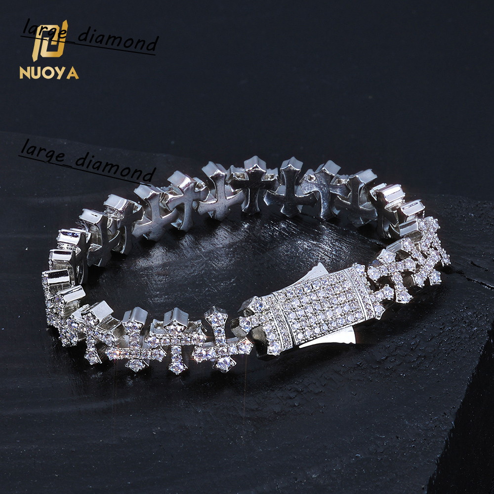 Luxury Spring Buckle Bracelet 8511mm Iced Out Moissanite Stones Cross Snowflake Fine Jewelry Bling