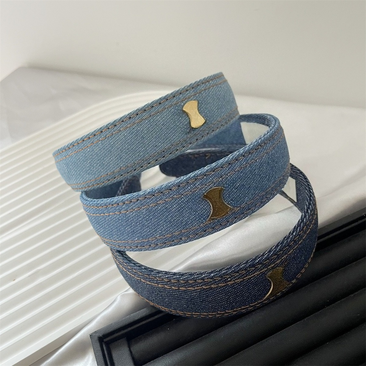 Designer Headband High-quality Denim Double-layer Headband Vintage Style Hair Accessories Versatile for Daily Use-image-1076144738