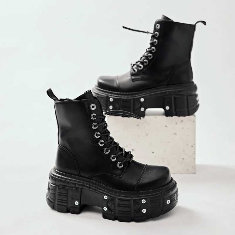 Femmes Omet Dark Motorcycle High Metal Plateforme Crossborder Boots 2024 Spring Nouveau femelle Punk Small Leather Men Chaussures W250922