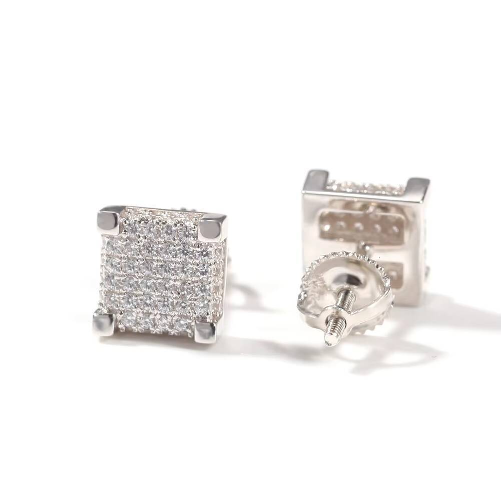 Drop Shipping 925 Sterling Silver Diamond Custom Gold Designer Jewelry Square Stud Luxury Fine Jewelry Mens Earrings
