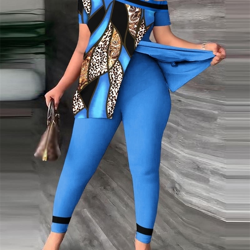 Femmes élégantes Ensemble à deux pièces combinées Fashion Pantalon de couleur à manches à volants imprimés à la mode