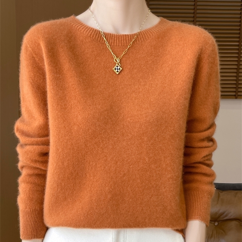 Autumn Winter Women Clothing ONeck Pullover 100 Merino Wool Sweater Fashion Cashmere Tops Bottoming Long Sleeve Knitwear 250920