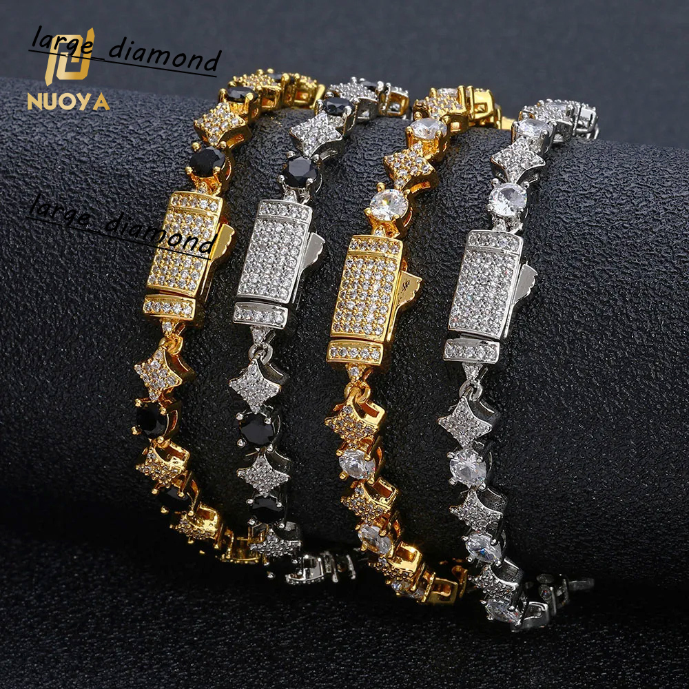 6mm High Quality Round Moissanite Diamond Gold Silver Star Shape Tennis Chain Bracelet for Women Bling Hip Hop Fine Jewelry