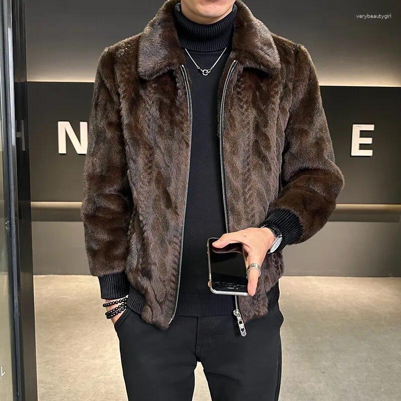 Men's Wool High-end Faux Fur Coat European Style Autumn Winter Mink Jacket Shearling Integrated Cotton With T