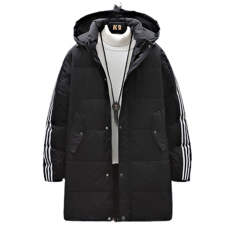 Street Fashion Loose-ajustement Zipper Hiver Men's White Duck Down Downed Loose Down Veste Stripes Color Block Mid-Long Lonthet Down Veste