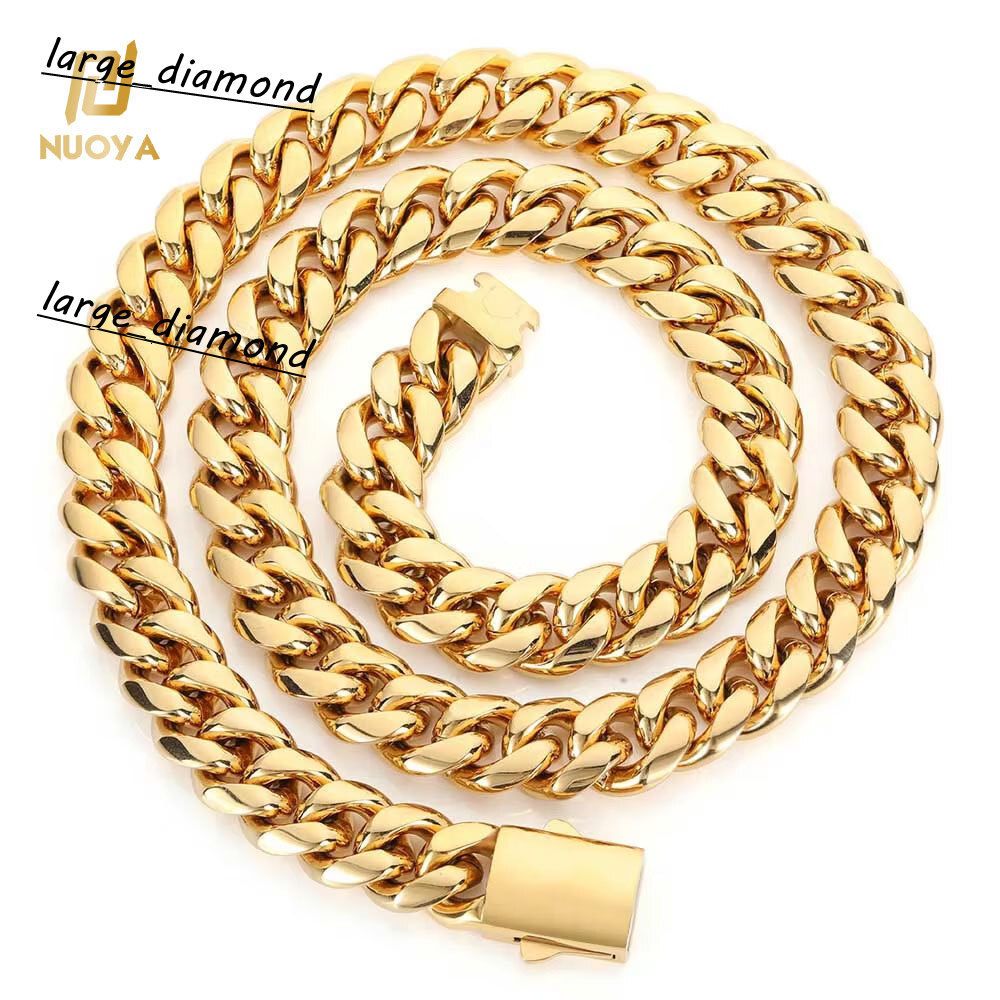 Custom Miami Cuban Link Chain Stainless Steel Hip Hop Jewelry 14K18K Gold Plated Cuban Chain Mens Necklace