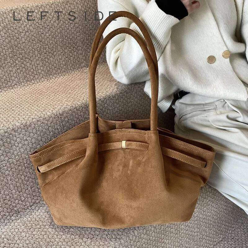 LEFTSIDE Large Nubuck Leather Tote Bags Lady Shoulder Bag For Women Winter New Korean Fashion Y2k Retro Handbags And Purses