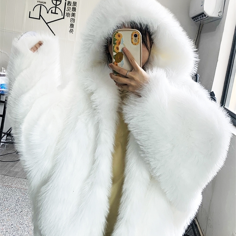 Nerazzurri Autumn Winter Oversized White Black Warm Shaggy Hairy Faux Fur Coat Women with Hood Loose Casual Fluffy Jacket 250920