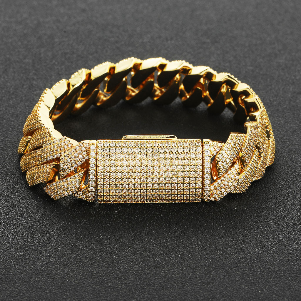 Hip Hop Miami Cuban Chain Bracelets 5A Zircon Real Gold plated Jewelry Big Clasp
