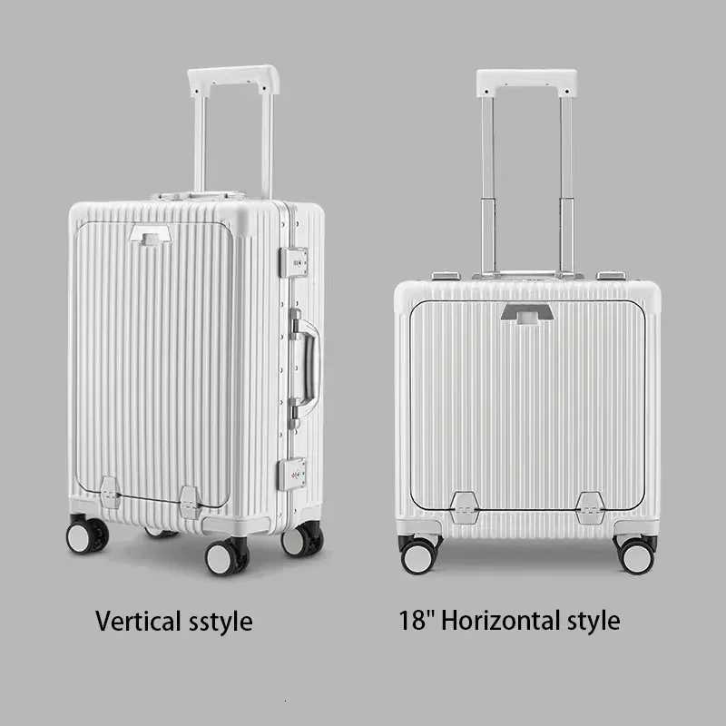 18 20 24 28 Suitcase Front Opening Aluminum Frame Rolling Luggage Spinner USB Cup Holder Phone Stand Cabin Carrier UnisexXJ250922-image-1076242315