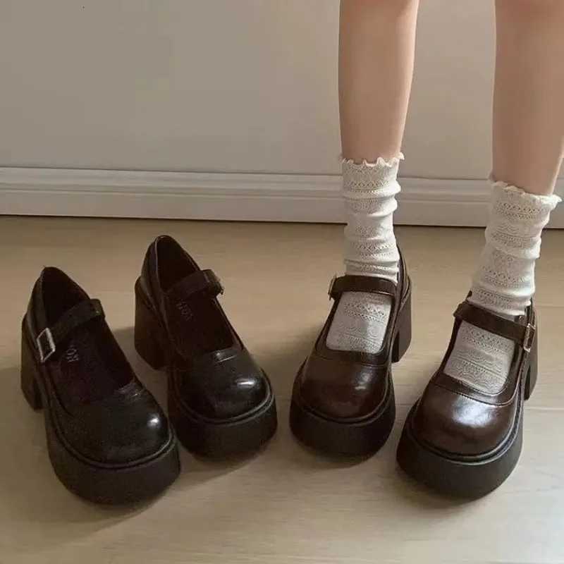 Black Chunky Heel Platform Small Leather Shoes Womens 2025 Spring New Arrival French Height Increasing Mary Jane Shoes Short W250922