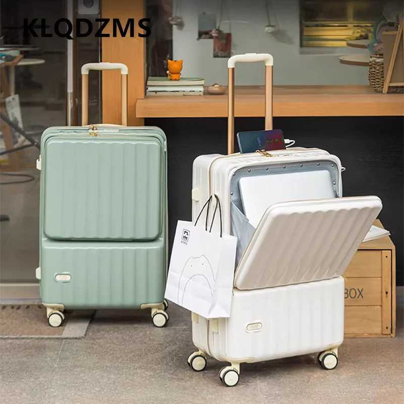 KLQDZMS Suitcase Front Opening Laptop Boarding Case 2024 UCB Charging Trolley Case Cart Style Travel Bag PC Cabin LuggageXJ250922-image-1076246526