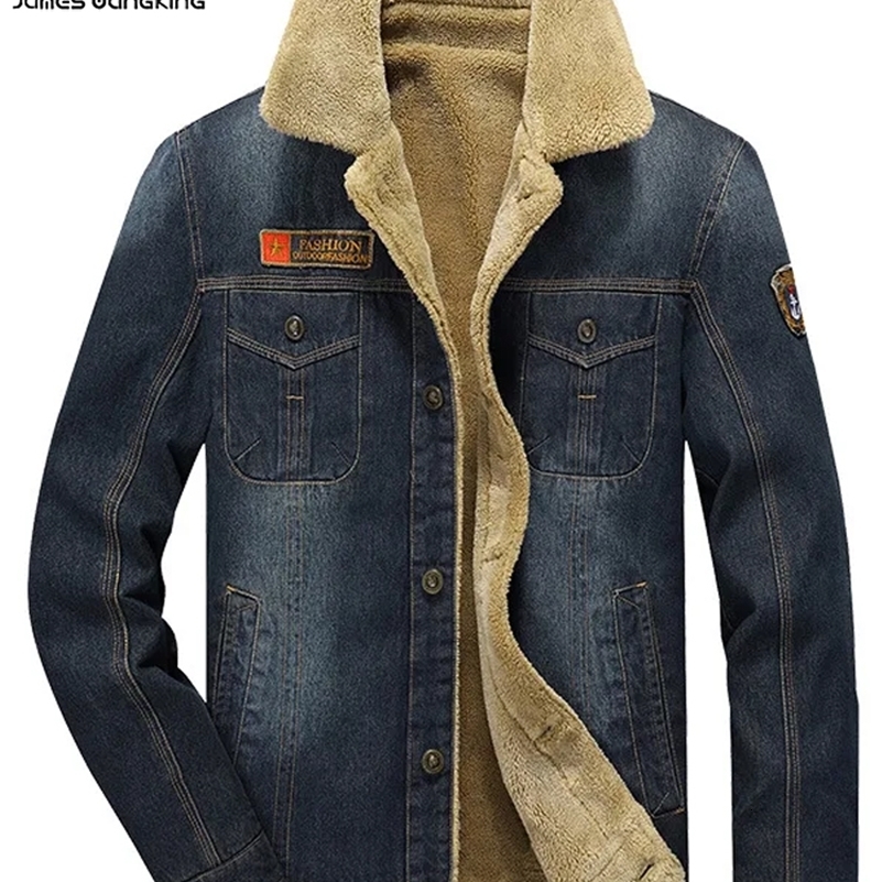 Winter Warm and Thickened Mens Casual Denim Jacket Boutique Fashion Cotton Male Blue Denim Coats 250920