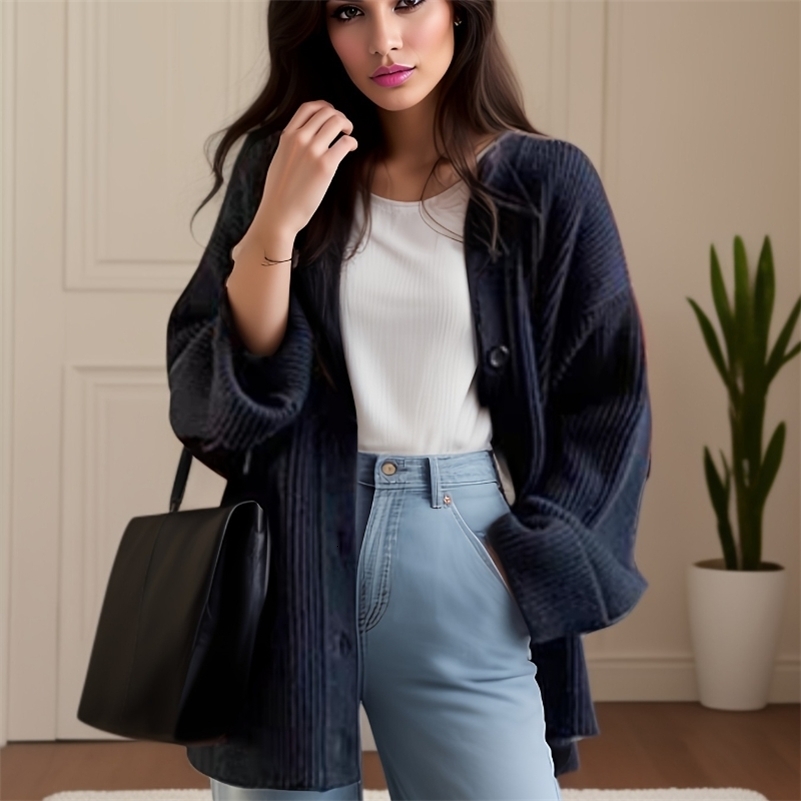 Womens Fashion Cardigan Sweater Casual Solid Color Vneck Button Singlebreasted Knitted Medium and Long Coat 250920