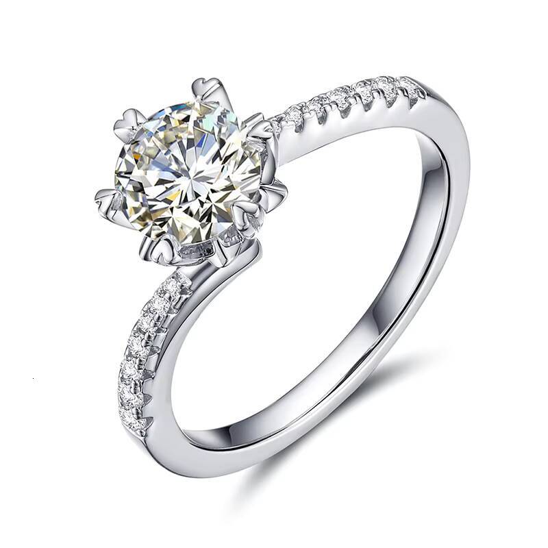 Fashion Womens Engagement Bijoux Iced Out 925 Sterling Silver 6mm 08ct VVS Moisanite Diamond Rague de mariage
