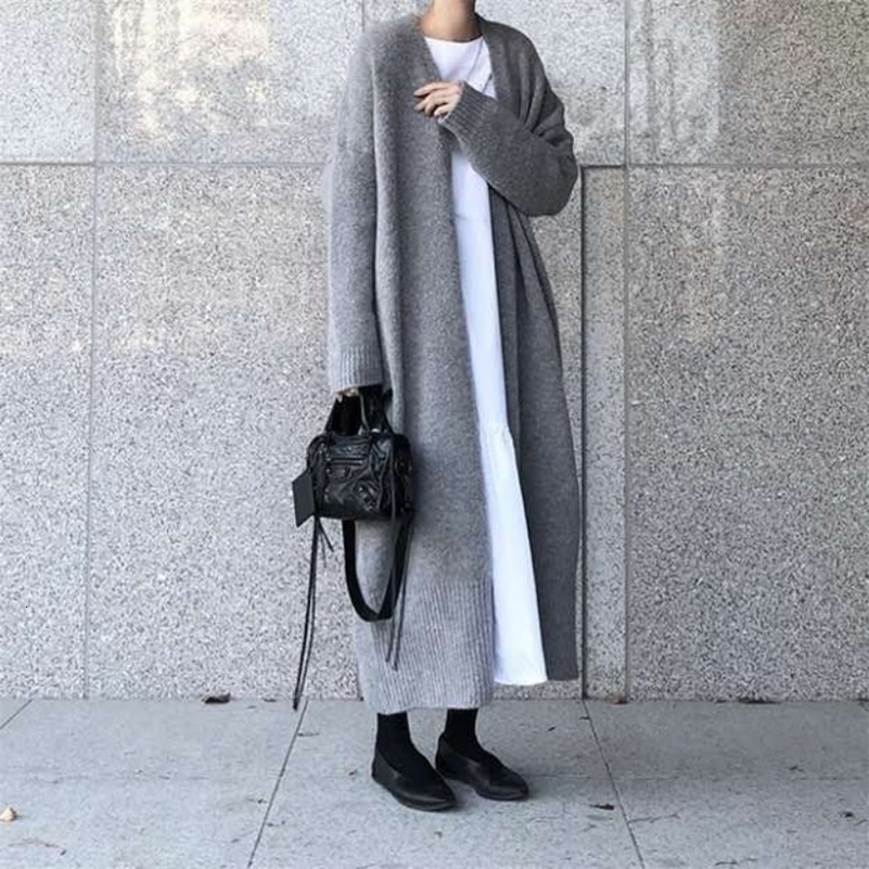 Fashion Autumn Women Long Loose Cardigan Sweater Casual Solid Knitted Jacket Elegant Office Lady Knit Top Clothing 250920