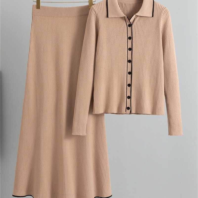 Coréen tricots 2 pièces sets femmes single pignon tricot en tricot cardigan tops conjuntos hauts taies de taille taille tenue 250920